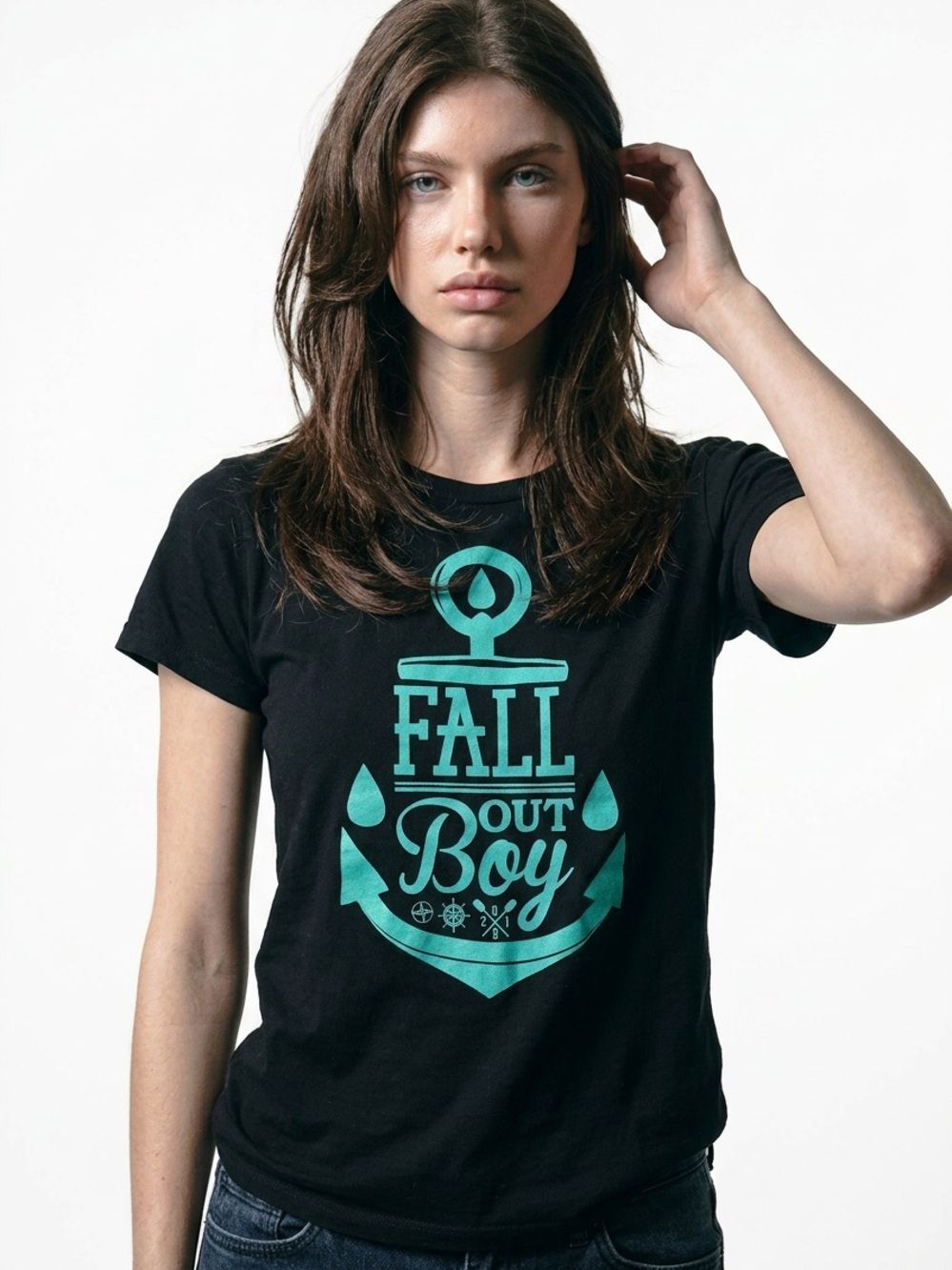 FALL OUT BOY | Black Short Sleeve Band Tee Teal Graphic Front Women’s Size Large